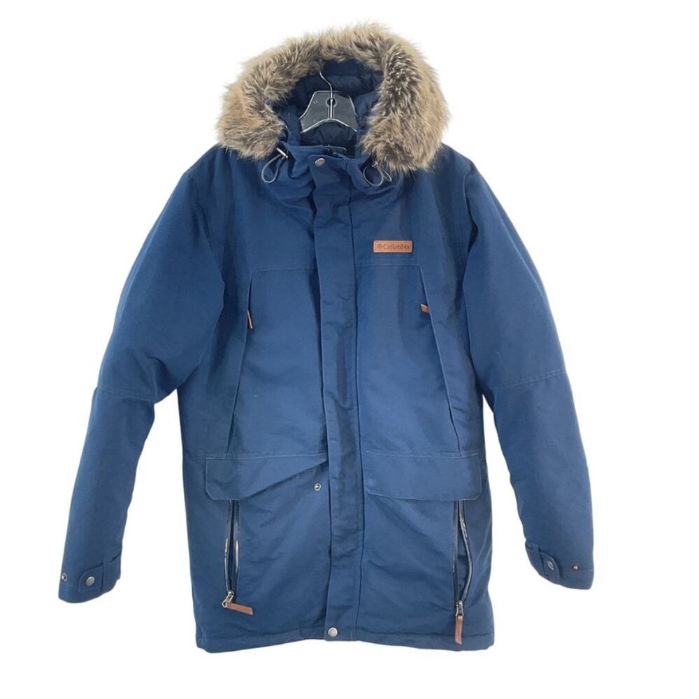 Columbia Men's Blue Puffer Jacket with Faux Fur Hood
